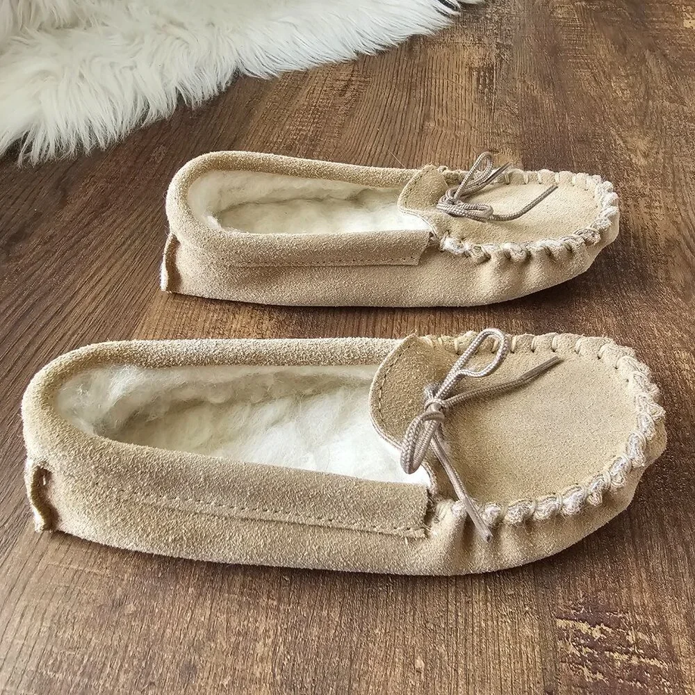 Kids Sheepskin Moccasin Soft Suede Sole Slippers 7.5”/12.5
